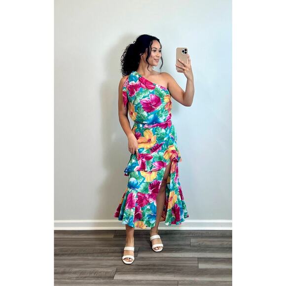 Show Me Your MuMu Tops - Show Me Your Mumu Heyday One Shoulder Tropical Floral Top Size XL Lined Stretch